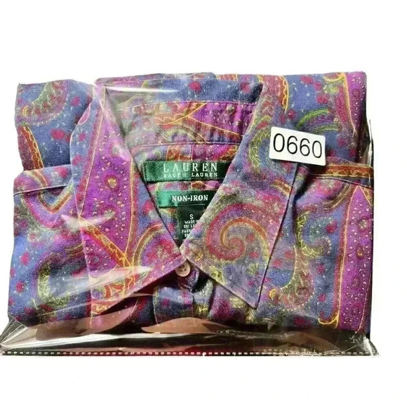 LRL Ralph Lauren Shirt Small Blue Purple Paisley Non Iron Button Up Cotton - Picture 9 of 9